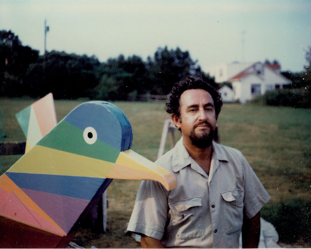 He built this sculpture around 1970. Like a multicolored, super-sized weathervane, it was mounted on a pole in the spacious yard at Hither Hills, turning with the wind.