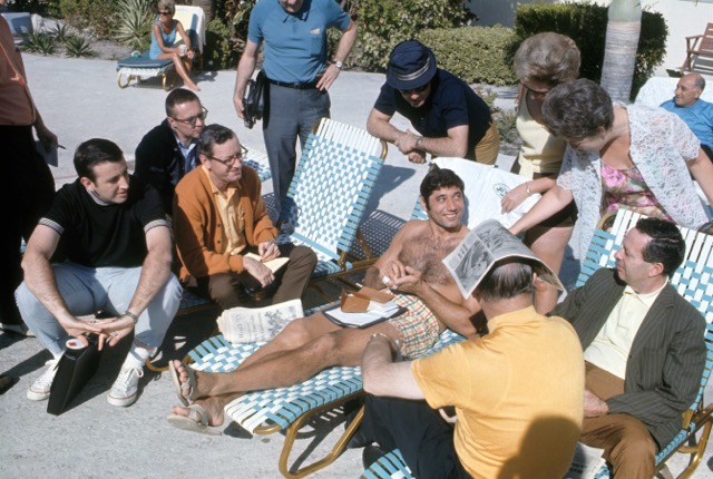 Joe Namath, two days before Super Bowl III, in Fort Lauderdale, FL at the Galt Ocean Mile Resort | New York Jets | 1969