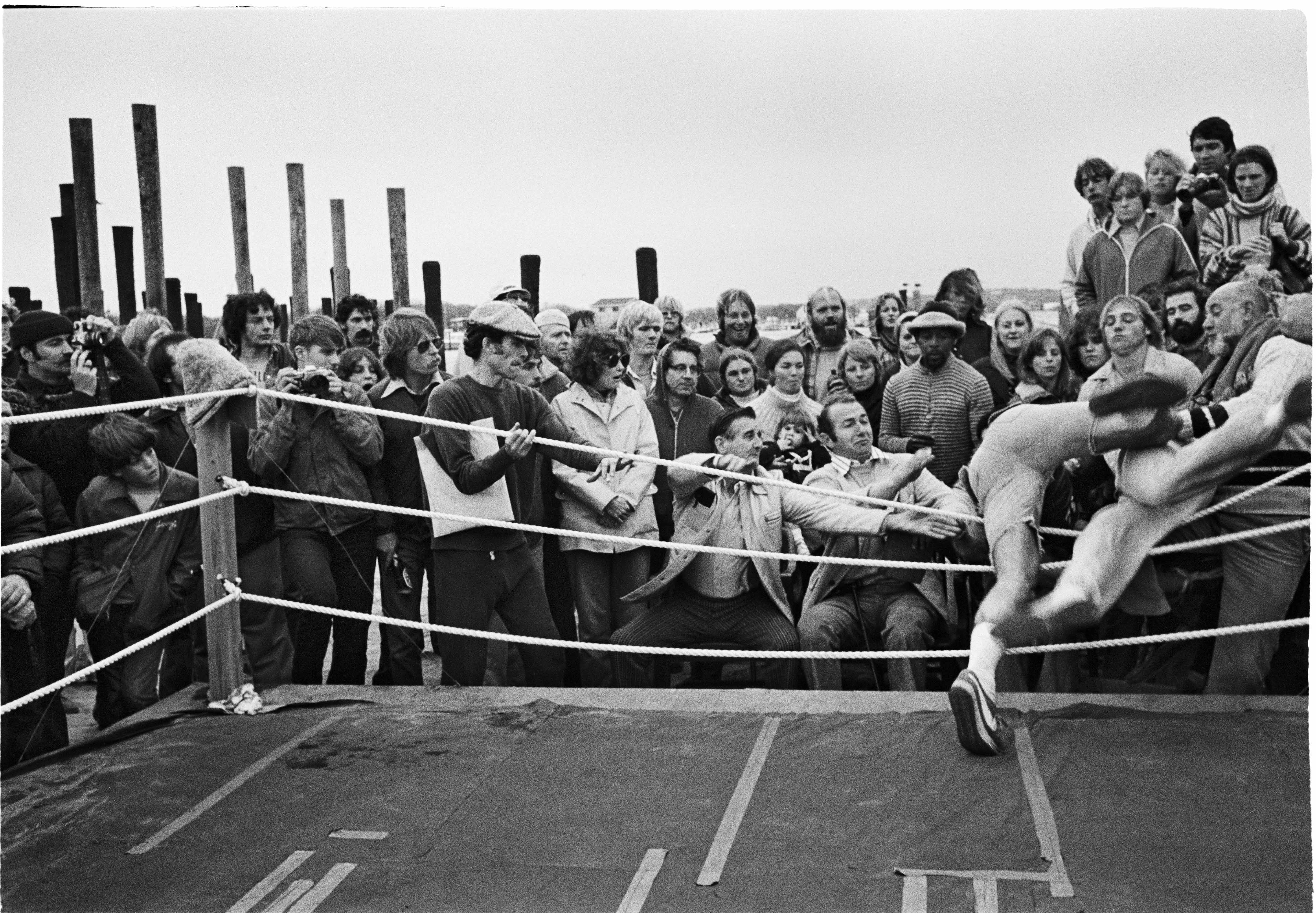 Steve Houseknecht and Mike Ushko going through the ropes. Fight judge, Pat Sweeney, seated center. Photo: Tom Watson