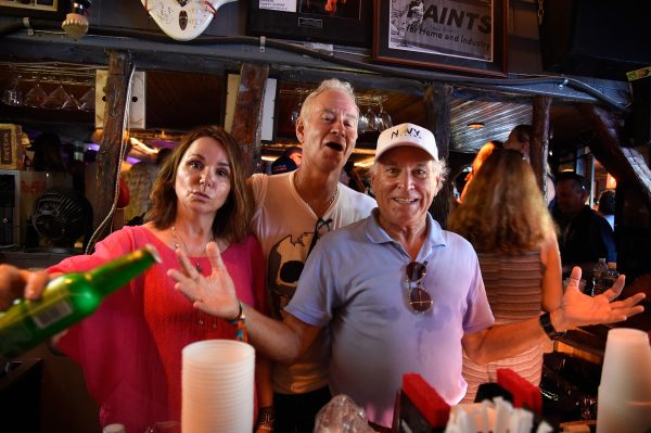 Patty Smyth, John McEnroe and Jimmy Buffett, manning the bar at Coldplay. Photo: Talkhouse