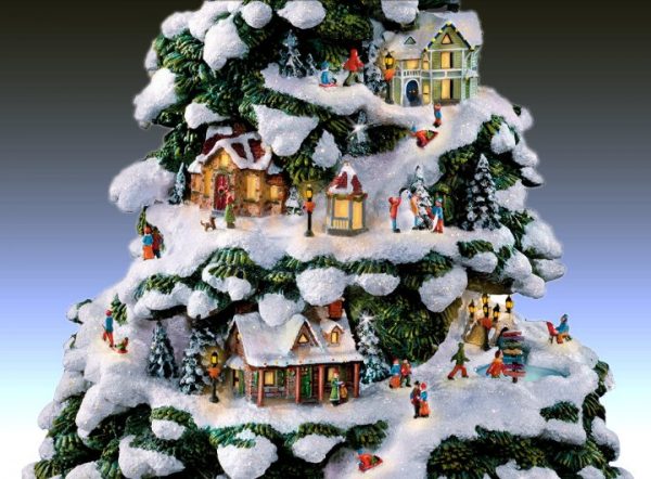 The Thomas Kinkade Village Christmas Illuminated Tabletop Tree