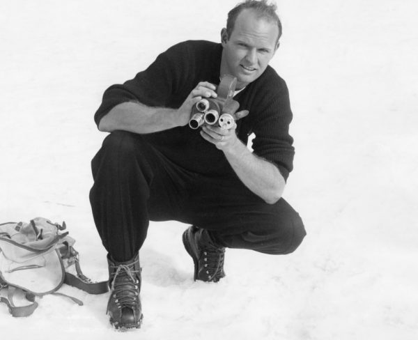 Warren with his Bell & Howell, filming "California Skis and the Hariman Cup"—when he still had a little hair left.