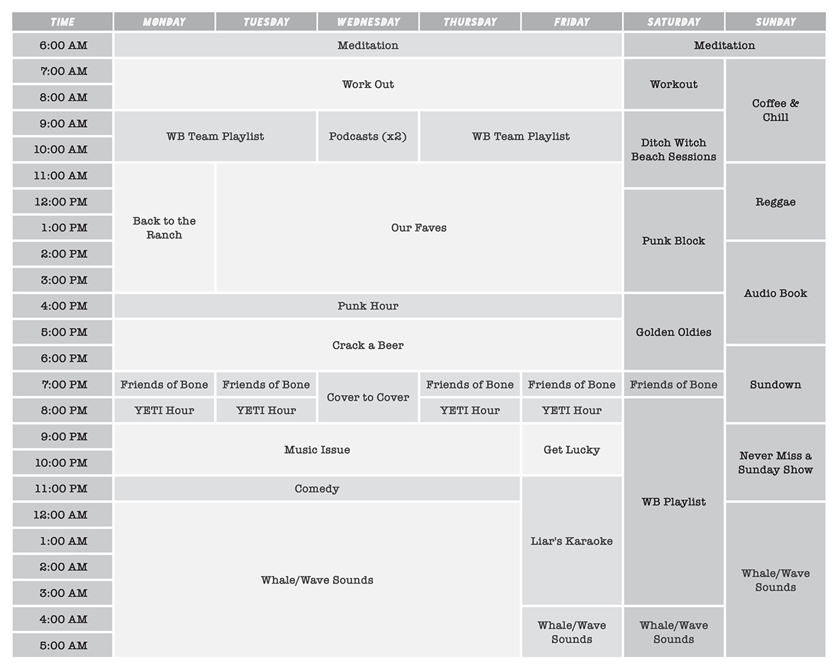 Whalebone Radio Weekly Schedule