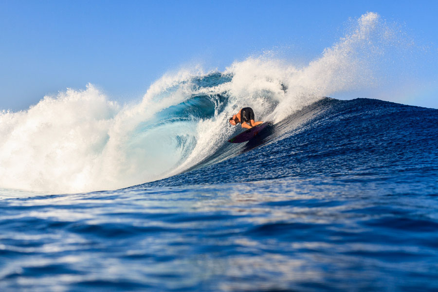 Hippo spent some time in Fiji in July and scored some fun days at Cloudbreak before his fin went through his hand during a session at Restuarants. Photo: David Nilsen