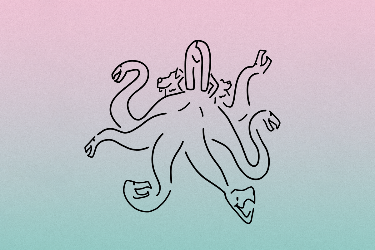 Line illustration of the mythical creature Scylla