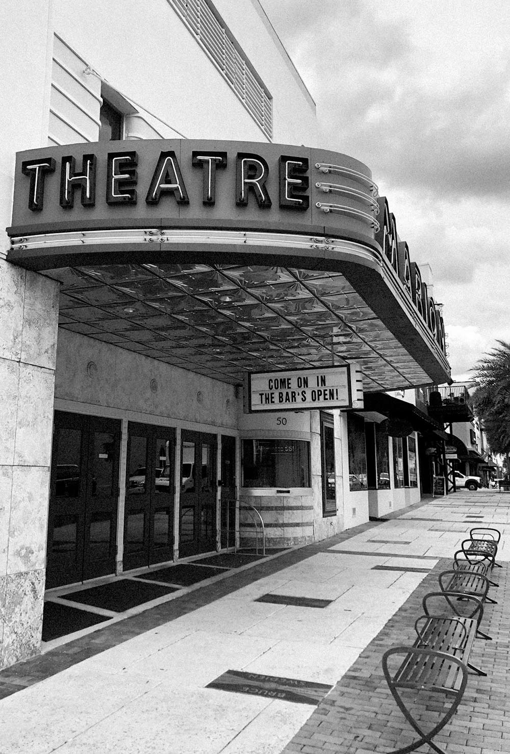 black and white photograph by Gunner Hughes of Old Florida Theater