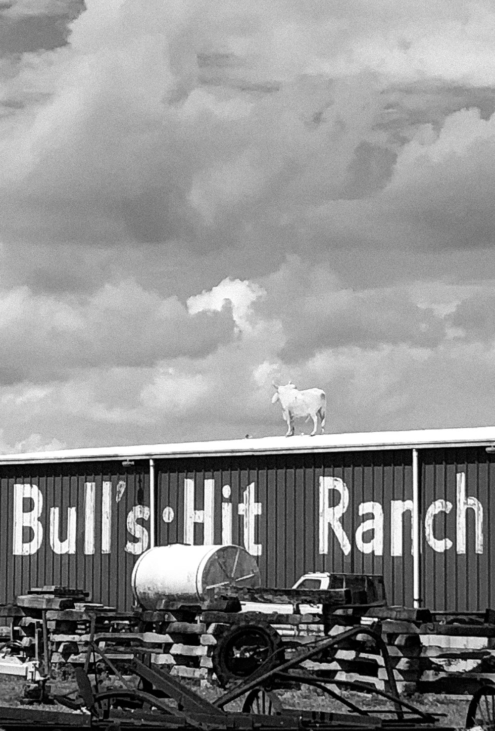black and white photograph by Gunner Hughes of Bull's Hit Ranch