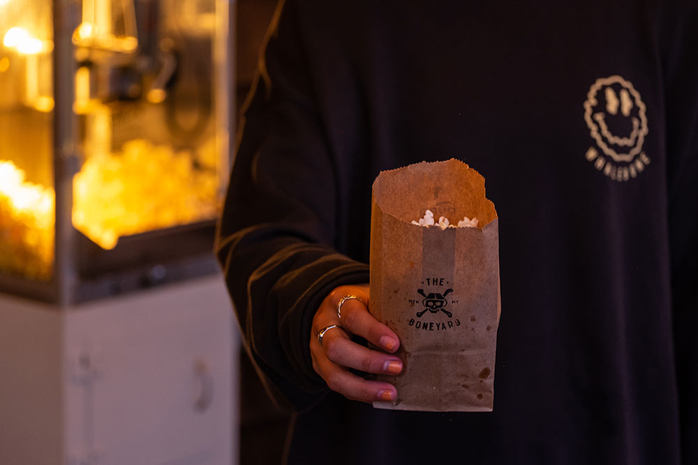Popcorn at the Boneyard during the Sea Creatures inspired movie night series with Whalebone