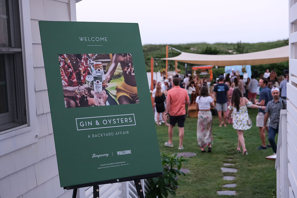 Welcome sign for the Tanqueray event at Hero Beach Club in Montauk 
