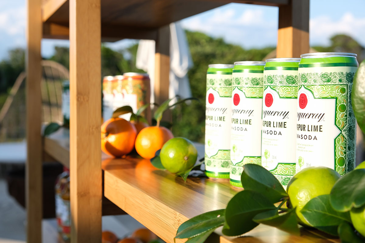 Tanqueray canned cocktails on display at the Tanqueray event at Hero Beach Club in Montauk 