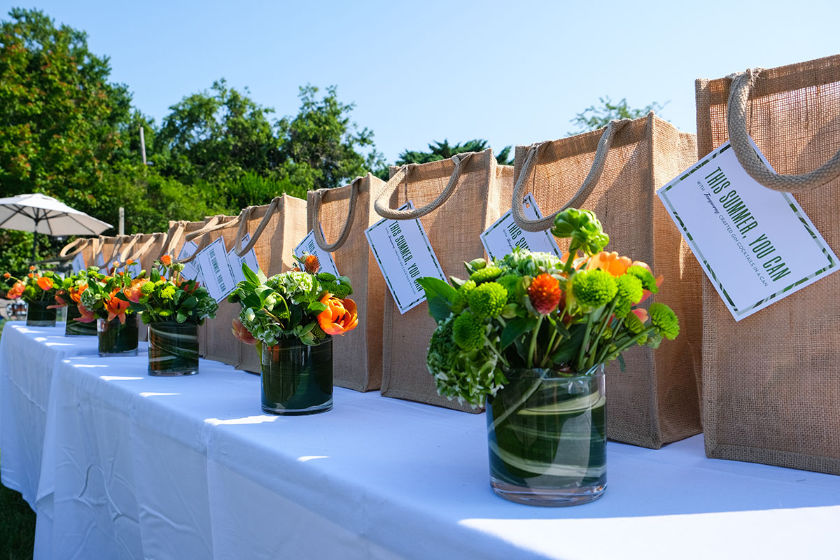 Burlap Whalebone gift bags at the Tanqueray event at Sole East in Montauk 