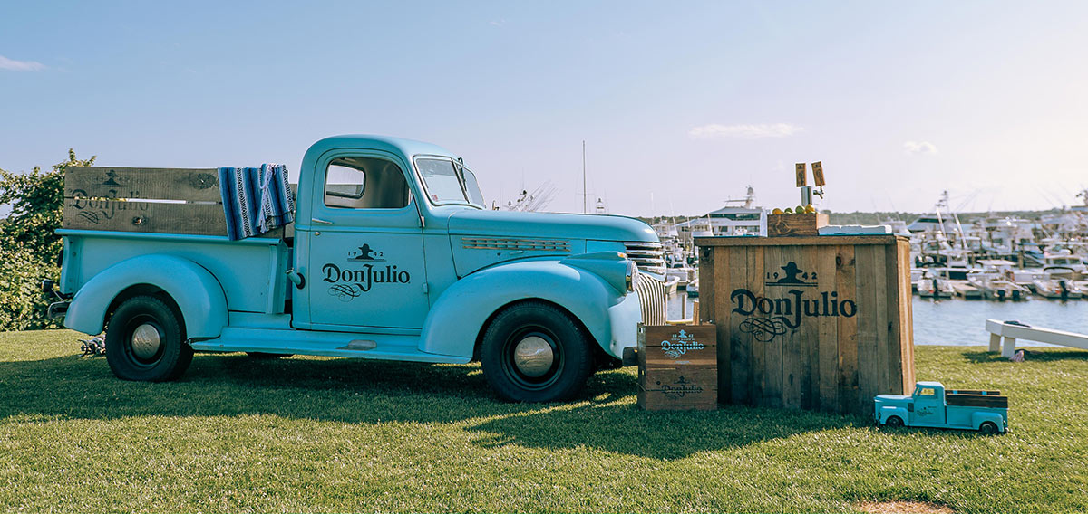 Vintage blue Don Julio truck set up at the Whalebone Magazine Sixth Anniversary party at the Montauk Lake House