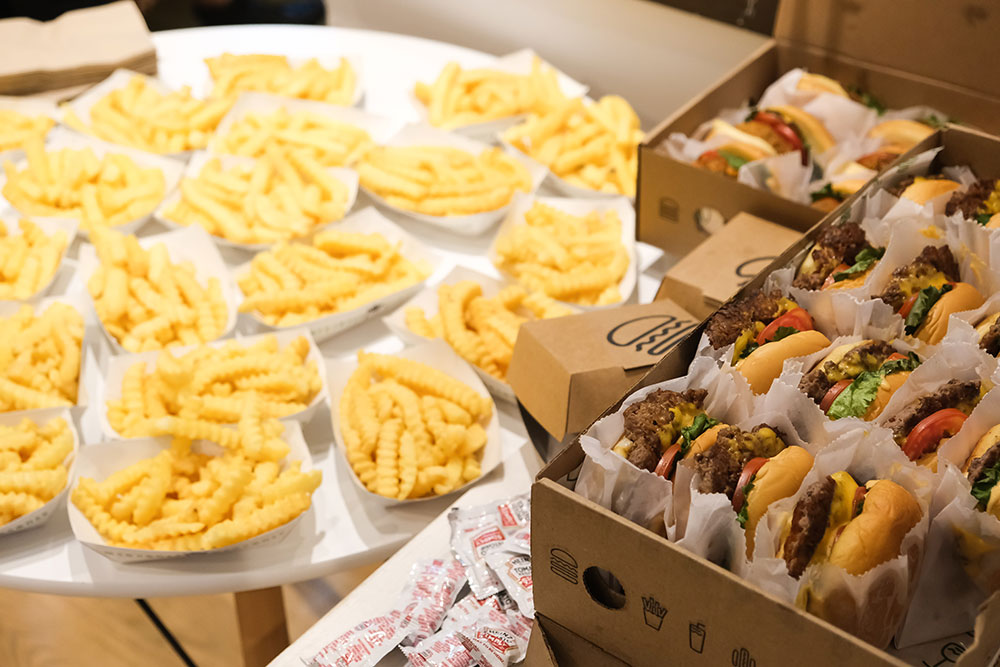 Shake Shack burgers and fries at the Whalebone Magazine Wine Issue Release Party at Whalebone on Bleecker in New York City