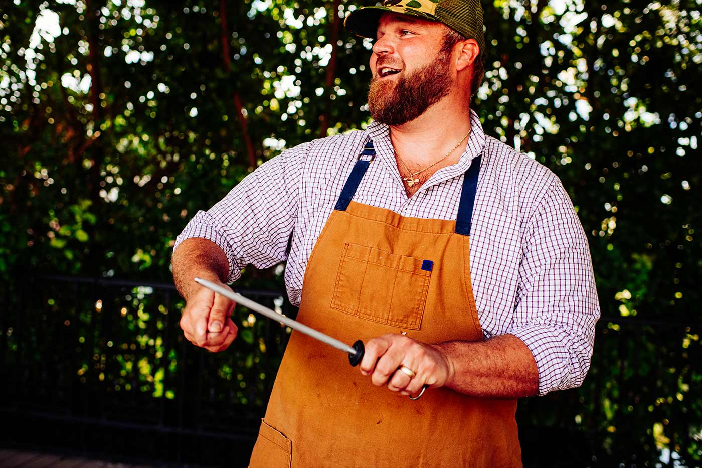 Chef Jean-Paul Bourgeois of Louisiana sharpens his knives