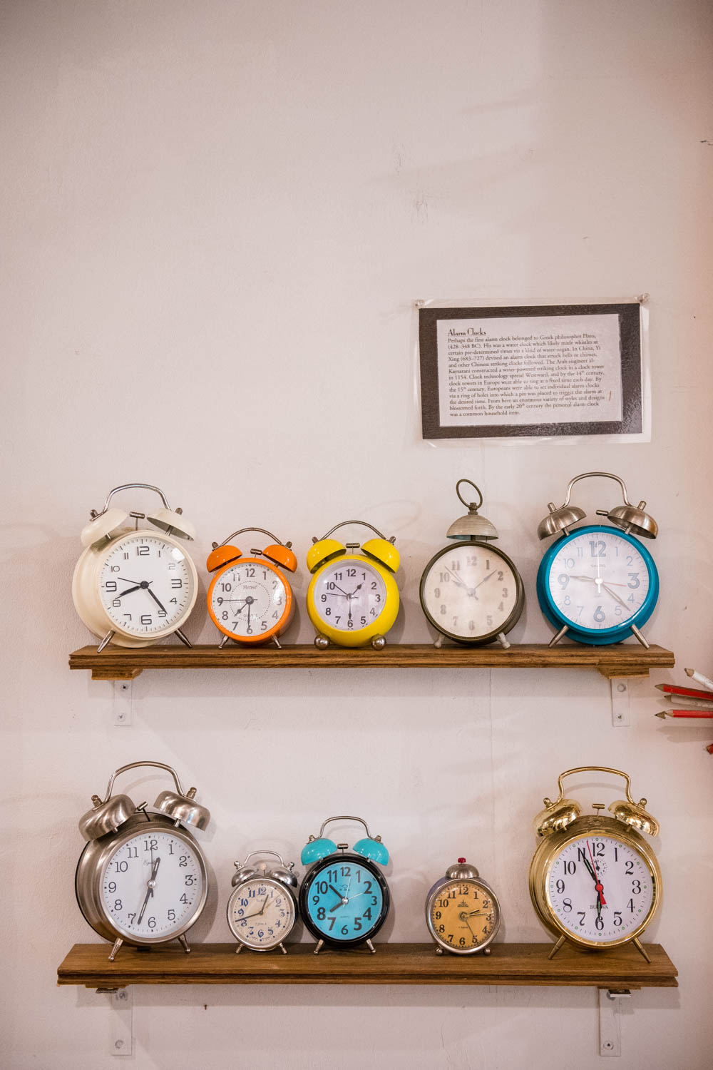 Clocks found in the Museum of Everyday Life in Glover, VT, taken by Accidentally Wes Anderson