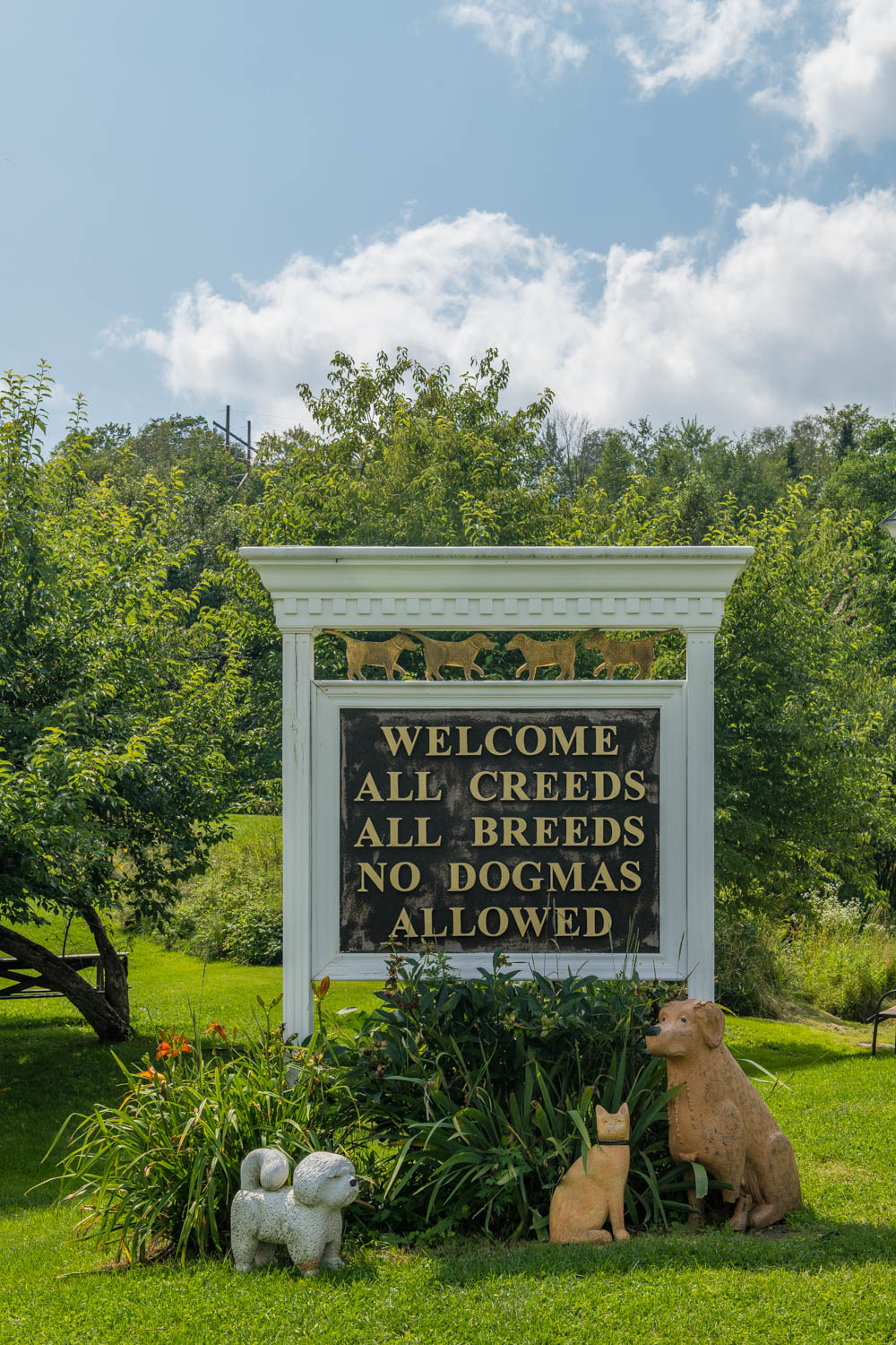 Sign at Dog Chapel, taken by Accidentally Wes Anderson in St. Johnsbury, VT