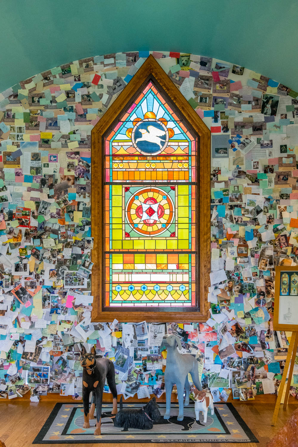 Stained Glass Window inside Dog Chapel in St. Johnsbury, VT, taken  by Accidentally Wes Anderson