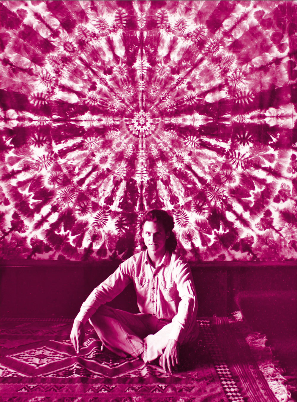 Courtenay Pollock in front of his Geometriart tie-dye pattern used for the Grateful Dead