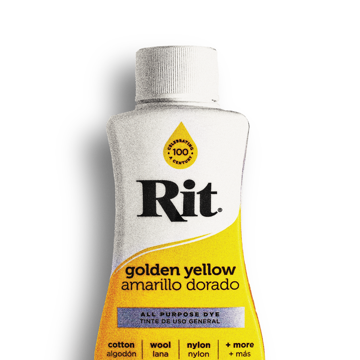 Bottle of golden yellow Rit Dye. 
