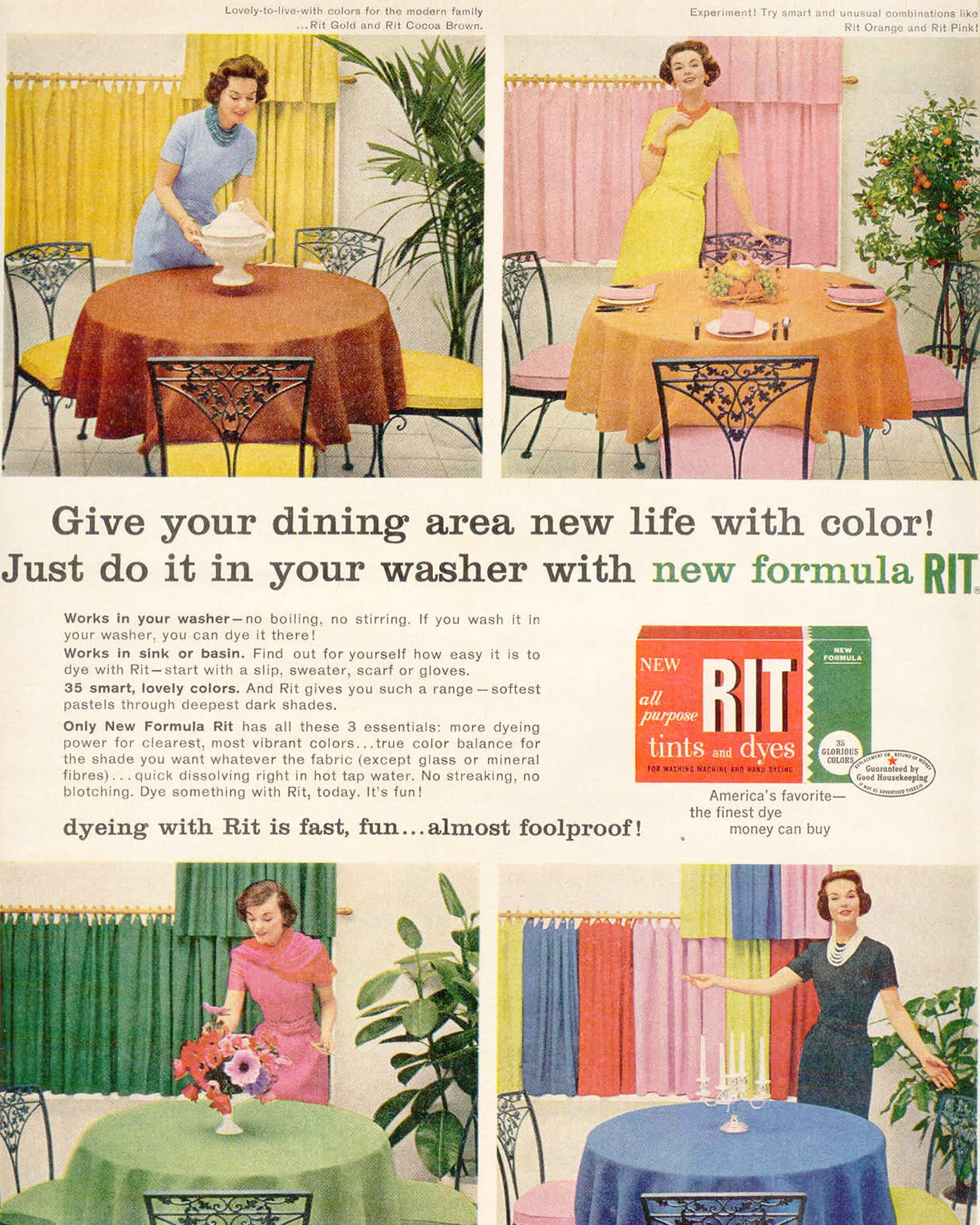Vintage Rit ad, "give your dining area new life with color!"