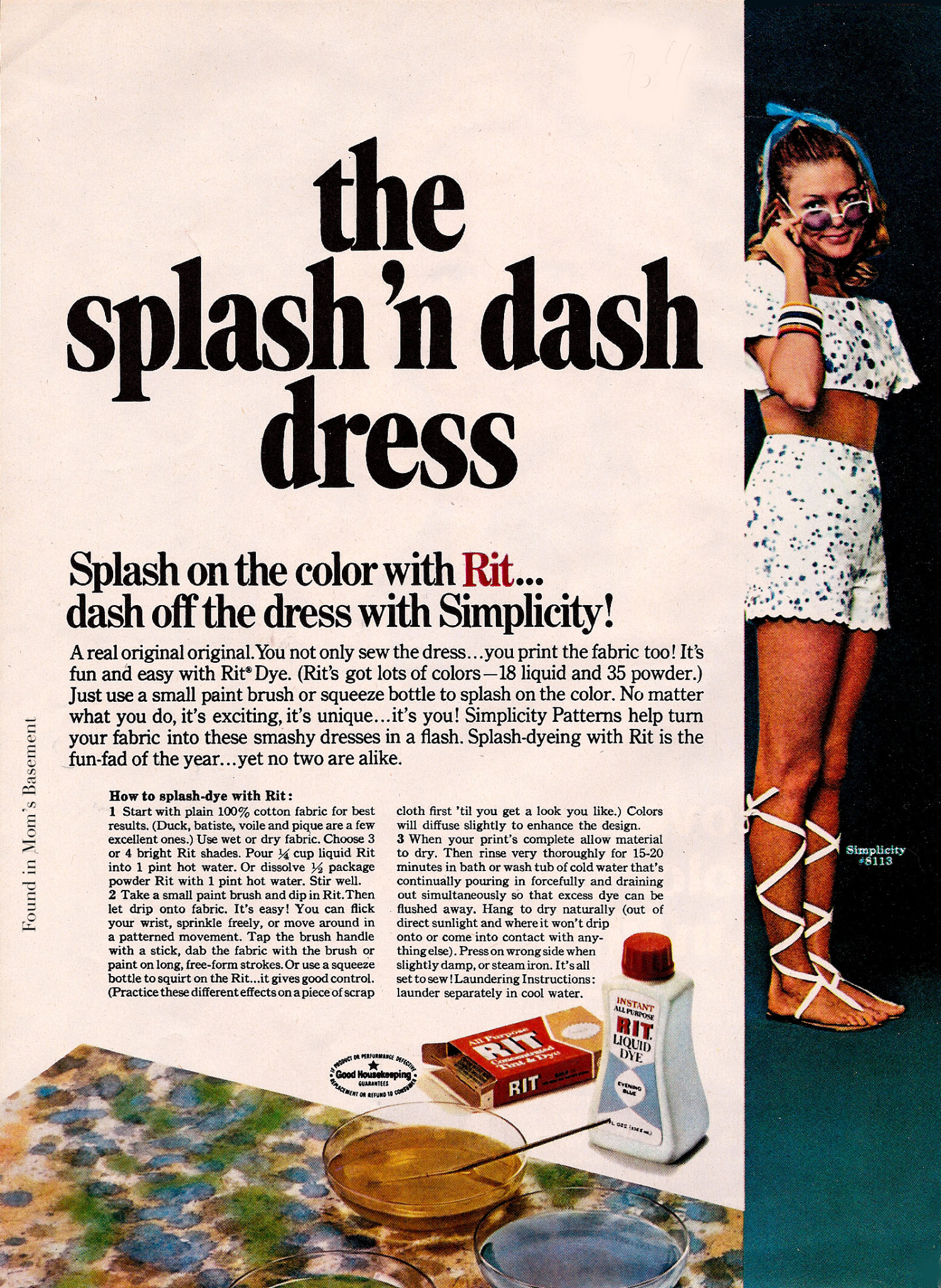 Vintage Rit ad. "The splash 'n dash dress" 