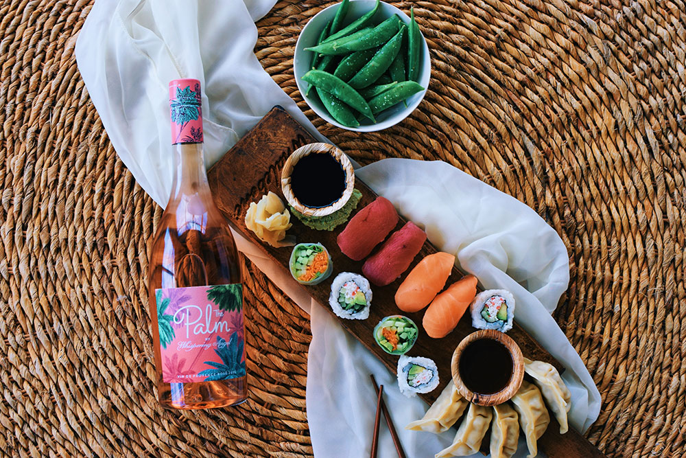 The Palm rosé and sushi
