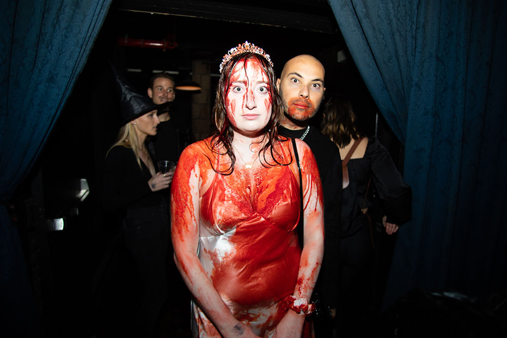 McKittrick Hotel Halloween Party 2021, woman dressed as Carie with fake blood