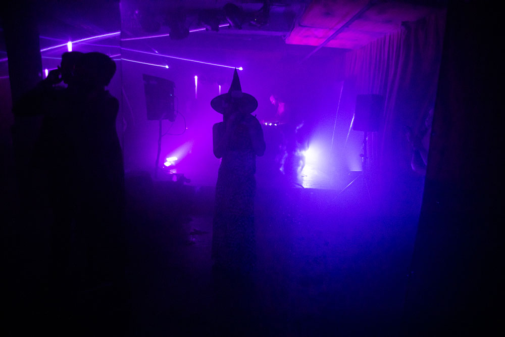 McKittrick Hotel Halloween Party 2021, witch silhouette with blue lights