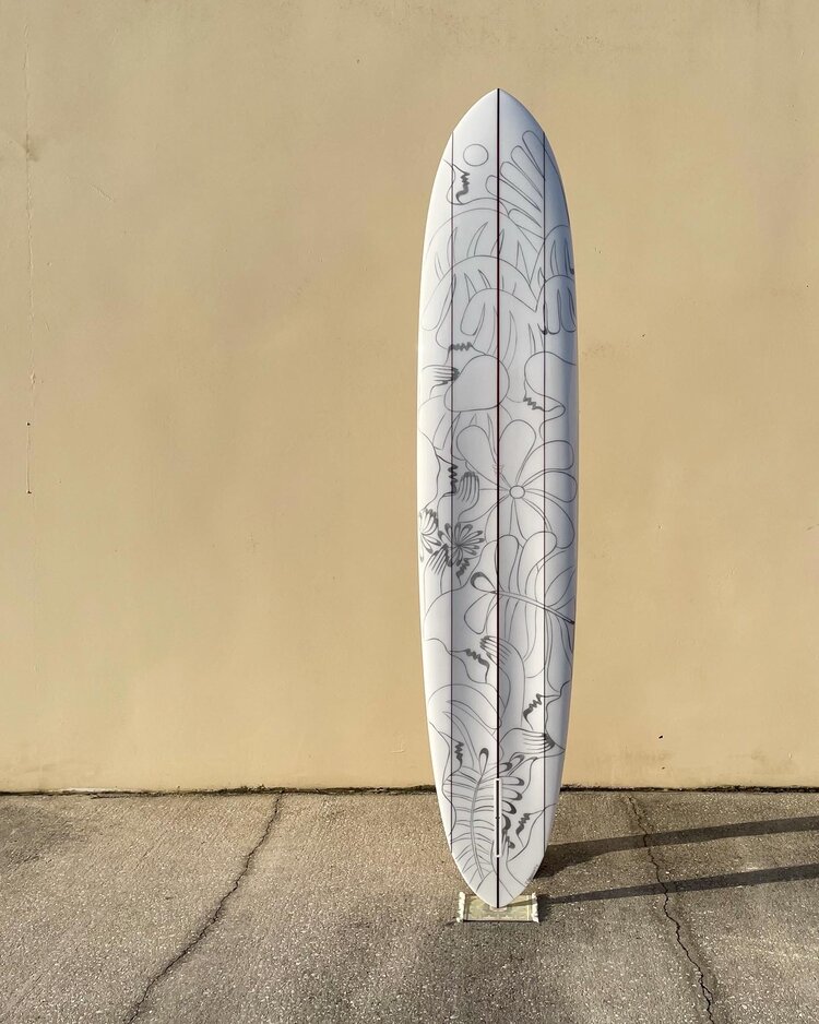 Simplistic surfboard painted by artist Ty Williams