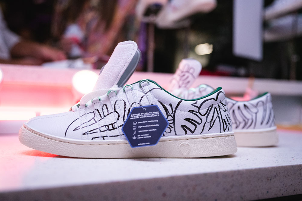 K-Swiss 55th Annivesary shoes, hand painted by local artist at K-Swiss x Whalebone pop-up at SHOWFIELDS Miami during Art Basel