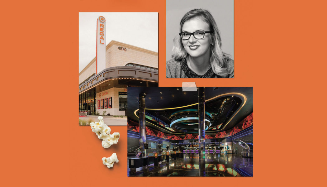 collage of Regal cinema theaters, popcorn, and VP of Regal Loyalty
