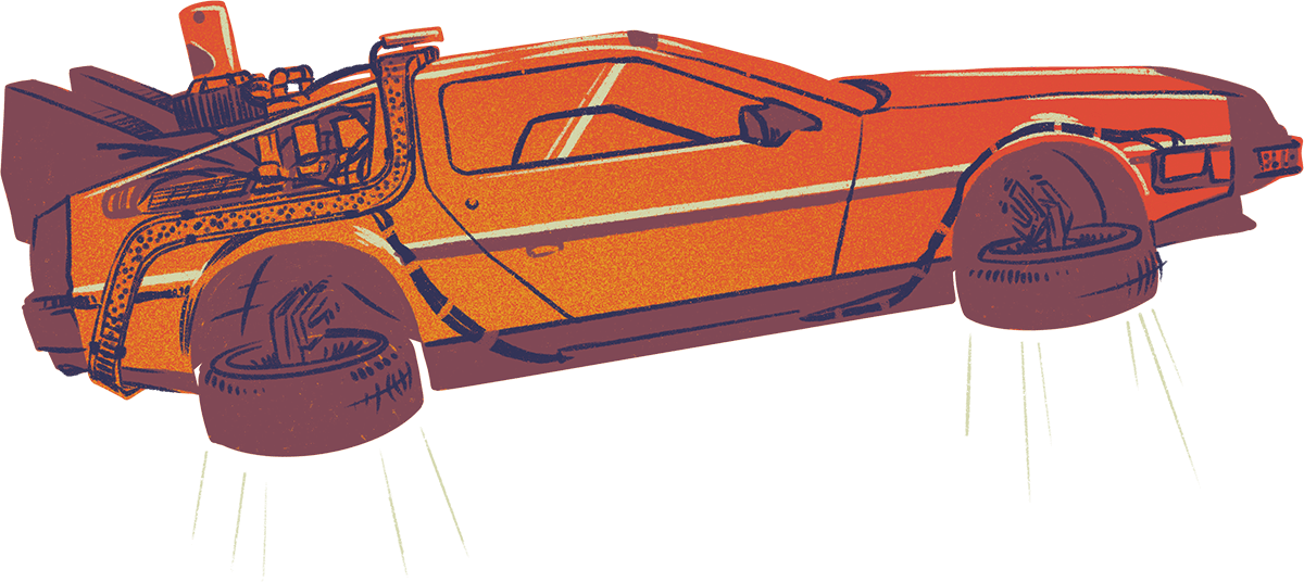 illustration by brittany norris of a of the delorean from back to the future