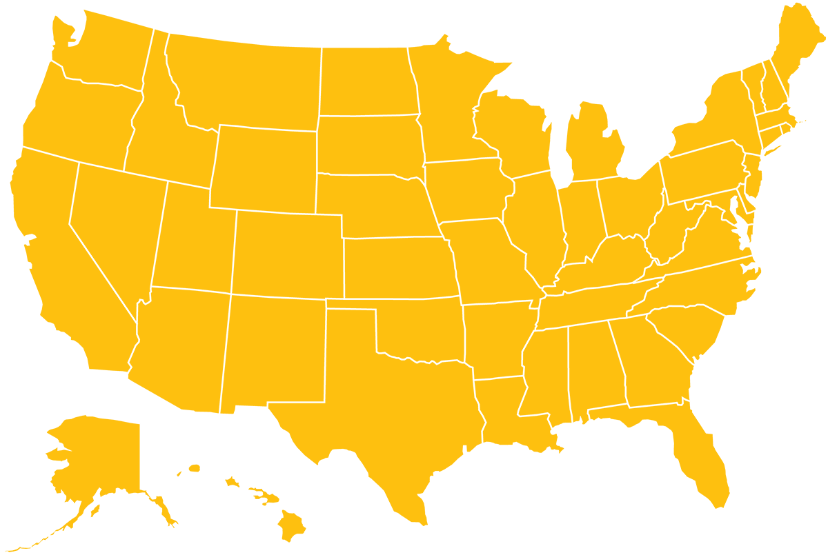 Yellow Map of the United States of America