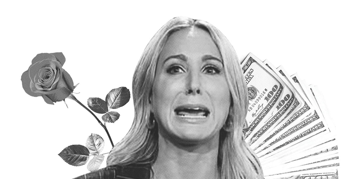 Nikki Glaser collage with rose and money