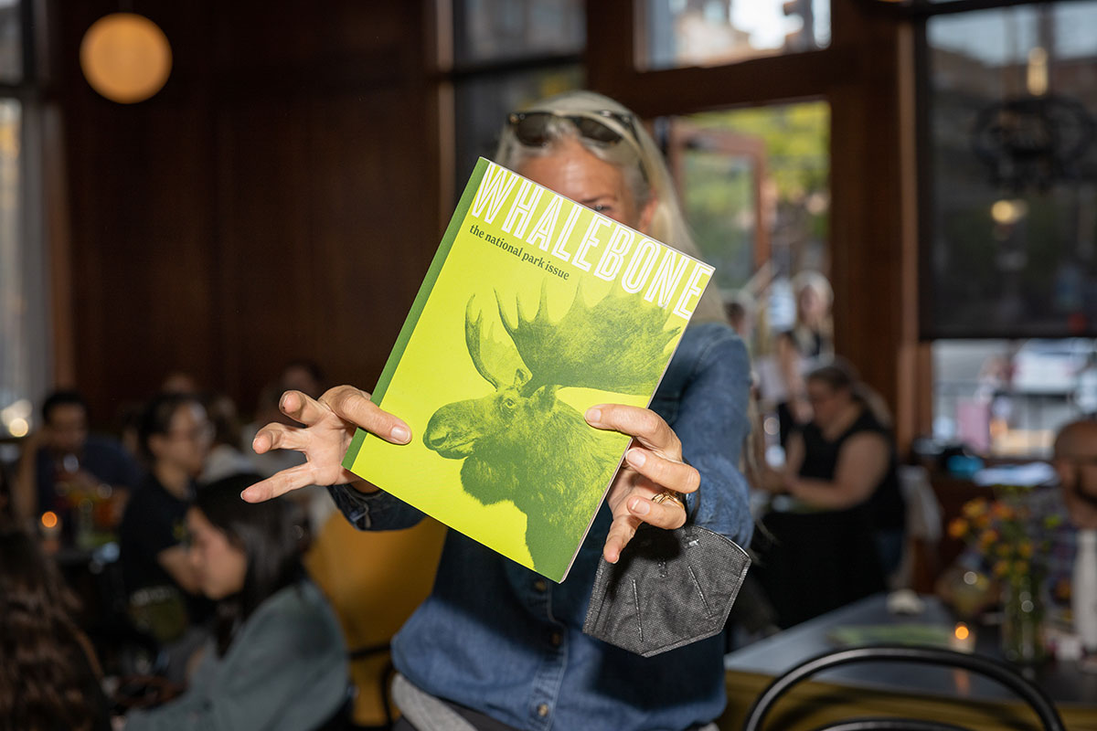 National Park issue of Whalebone Magazine being held up at Graduate Berkeley film tour event