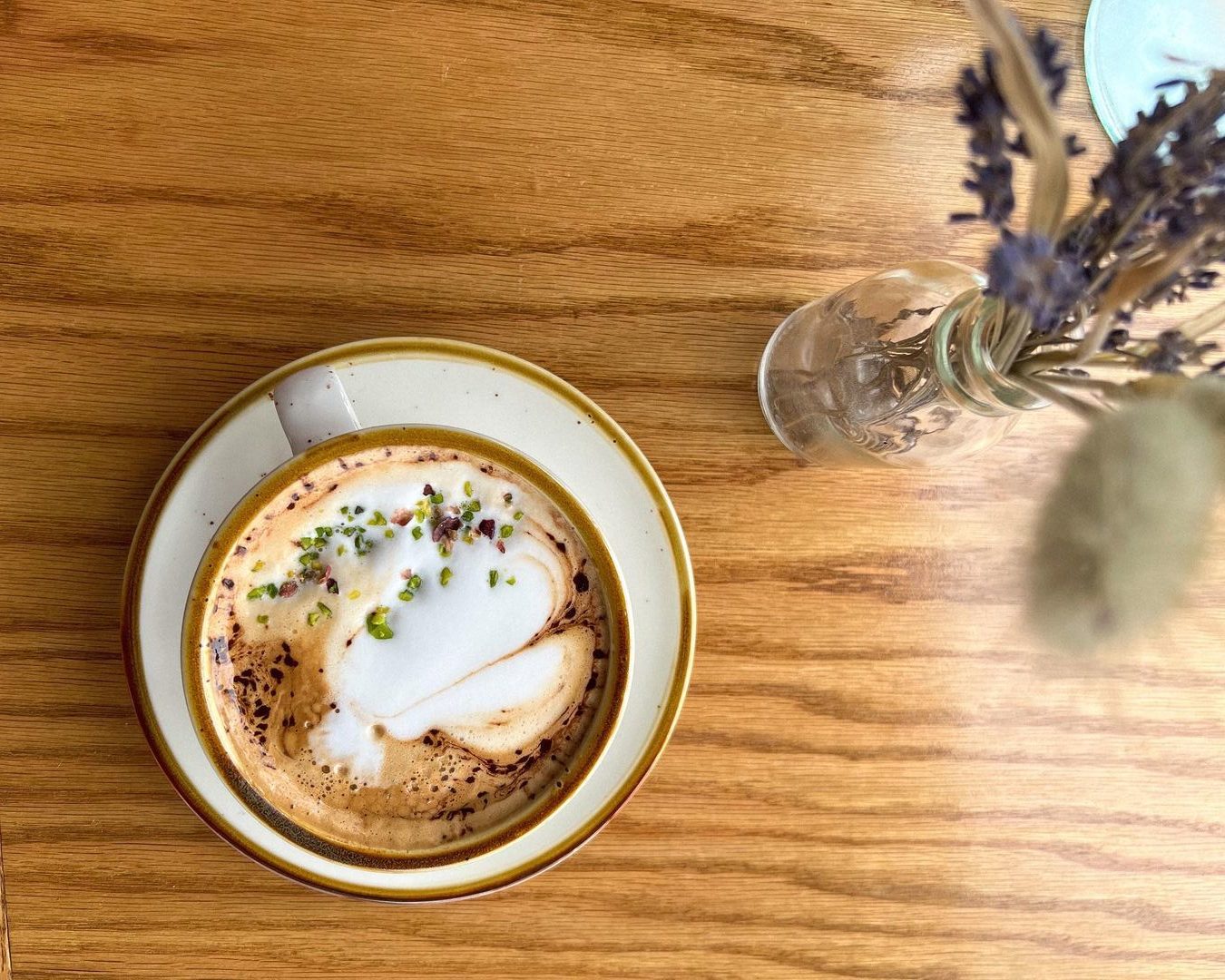 pistachio latte at Bird on the Roof, Montauk, NY