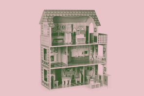 dollhouse on pink background