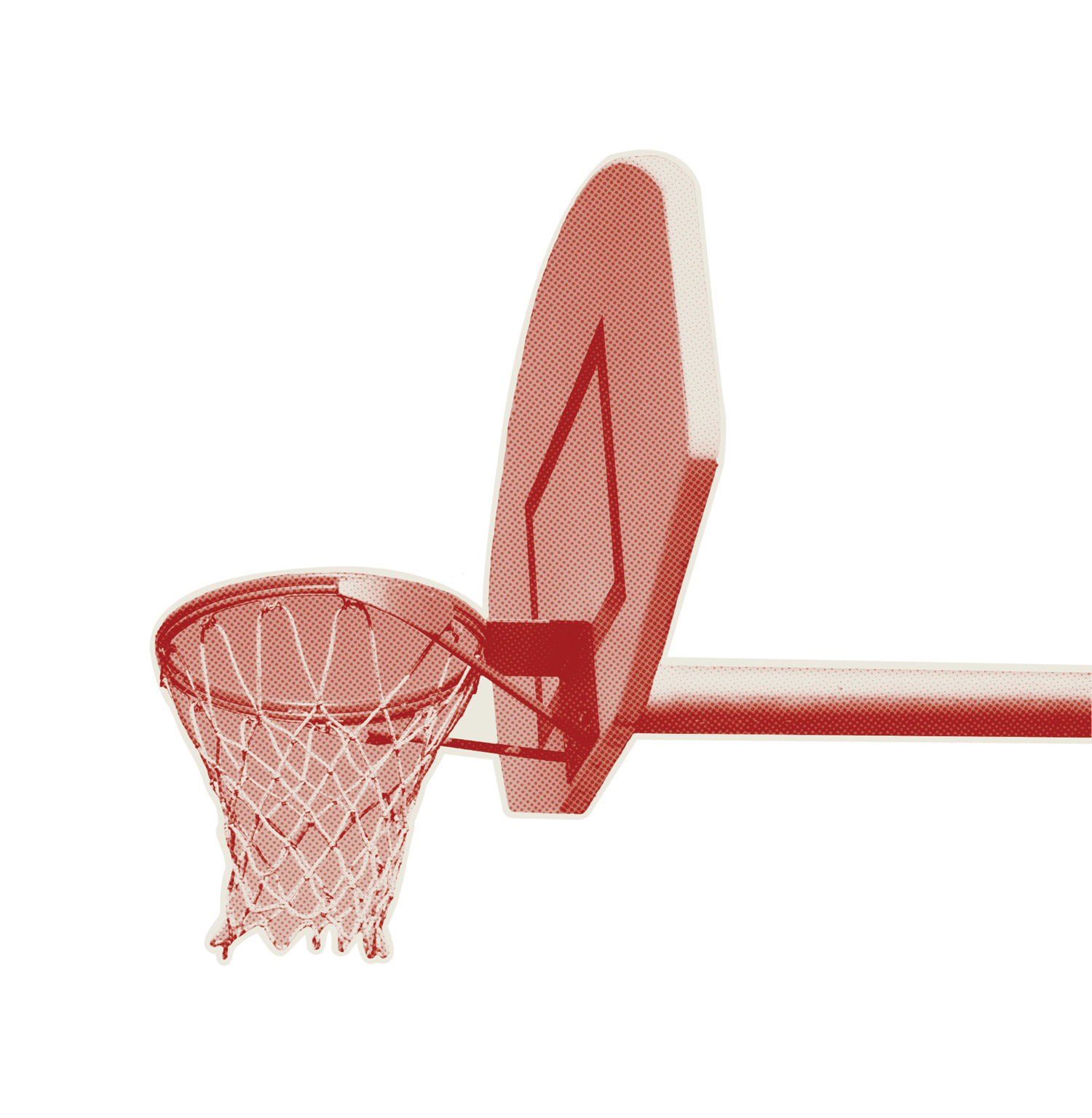 Cut out of the top of a basketball hoop digitally overlayed in a light red coloring. 
