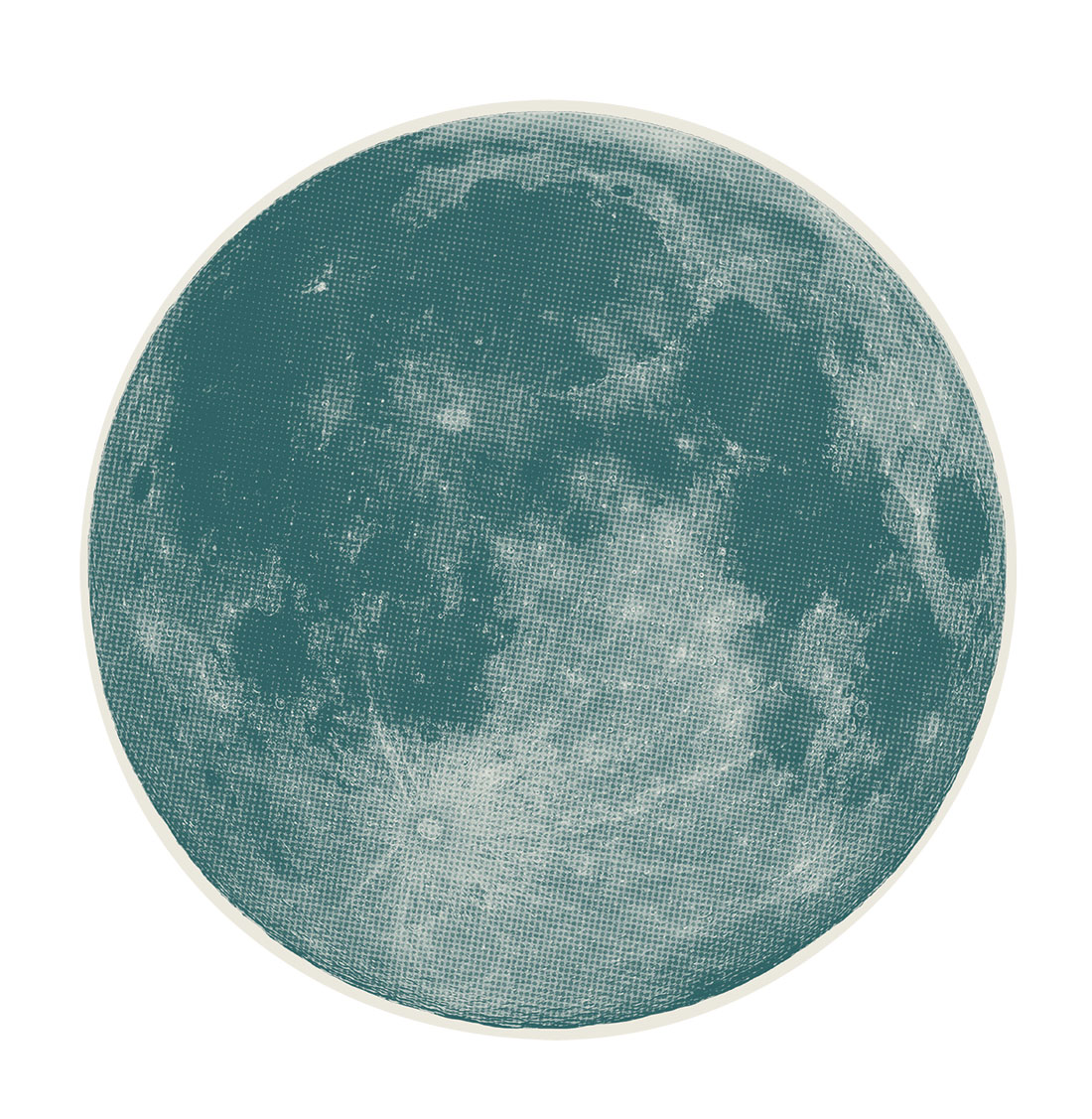 Cutout of the moon overlayed in a light aqua blue color. 