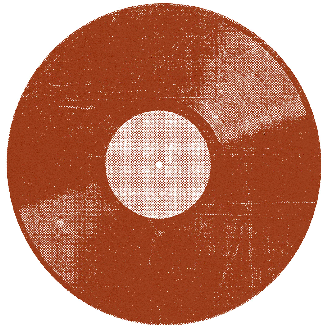 Cutout image of a blank record. The image has a dark red-colored overlay on it and a distressed texture applied to it.